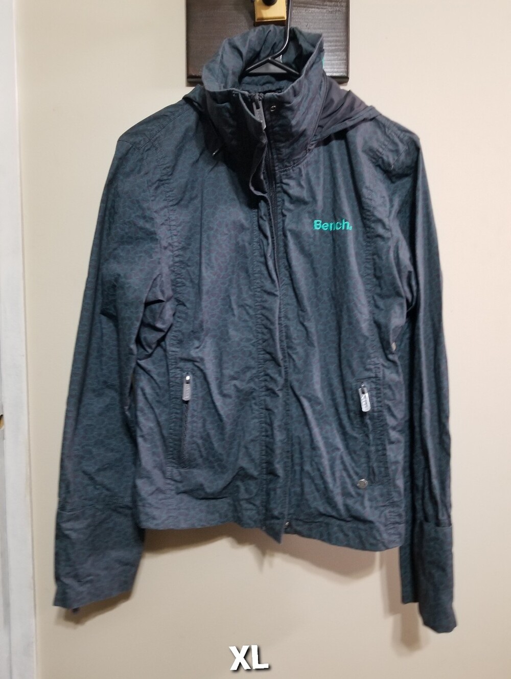 Bench Slate Gray Hooded Jacket with Teal Logo XL